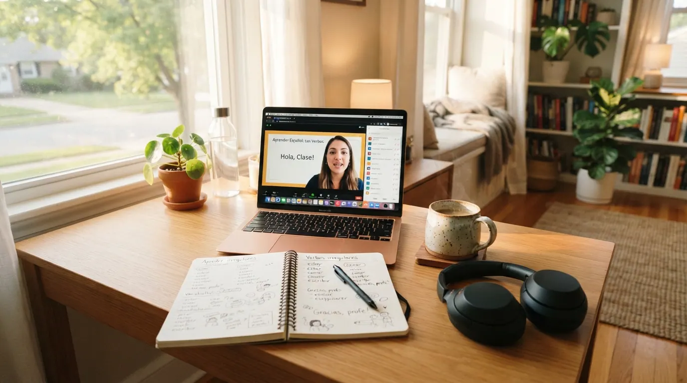 Ambiente de estudos preparado para uma aula online